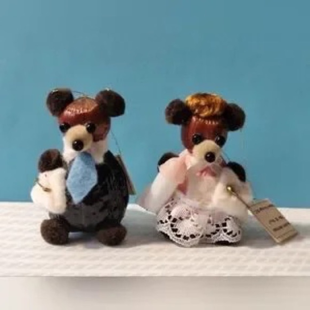 Plush Brown Teddy Pair with Blue and Pink Accessories - Small Pets Category